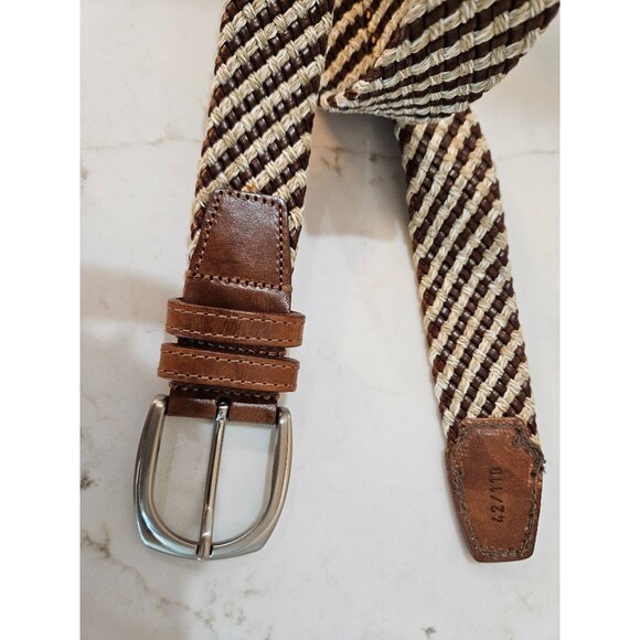 Garmany Italian Belt Mens Size 42 Woven Leather & Straw Brown & Beige - Picture 4 of 9